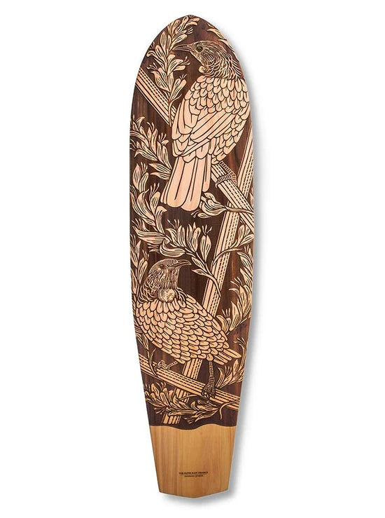 Two Tui in Harakeke Art Skateboard