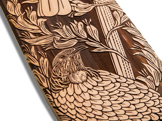 Two Tui in Harakeke Art Skateboard