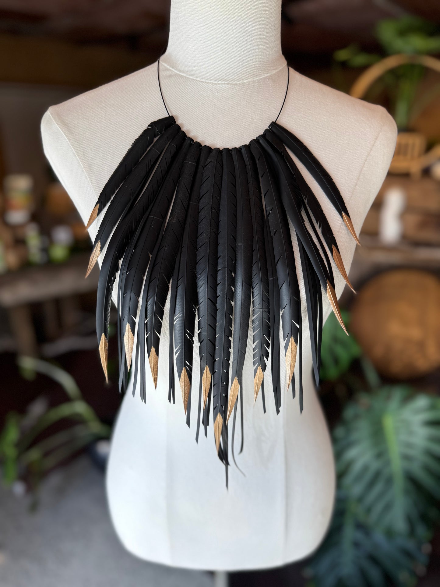 Stunning up cycled inner tyre tube feather necklace