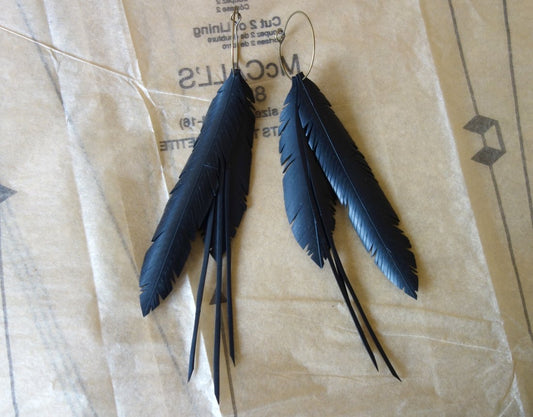 Up-cycled multi feather earrings