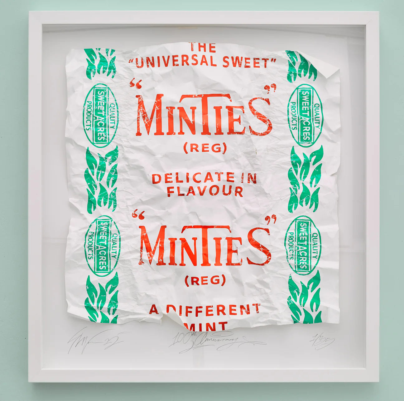 Minties Wrapper in boxed white frame