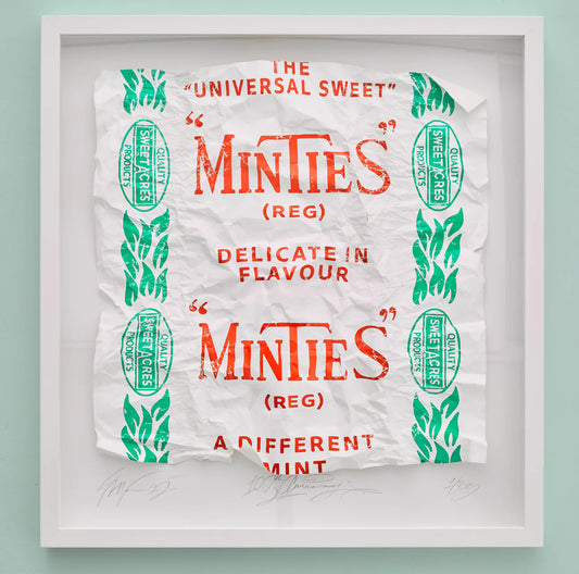 Minties Wrapper in boxed white frame