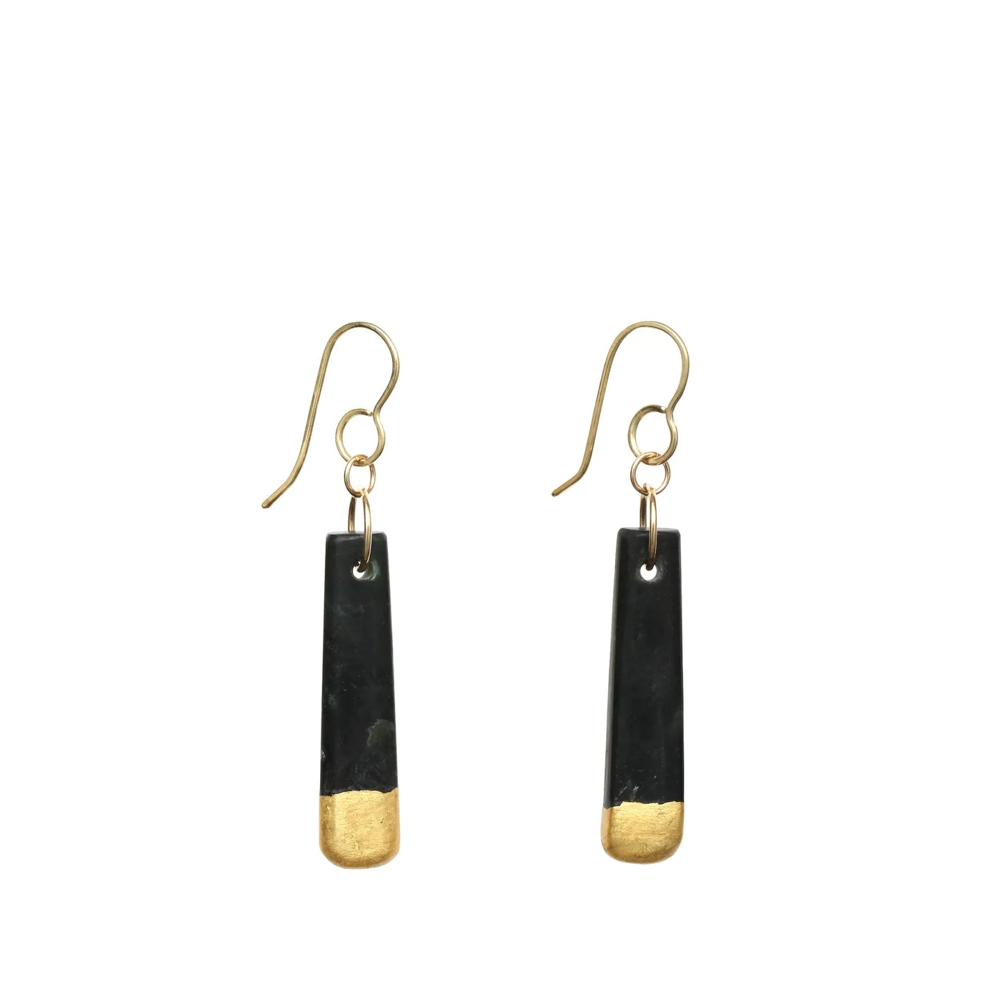 New Zealand Jade Gold Tipped Earrings Carved by Ana Krakosky