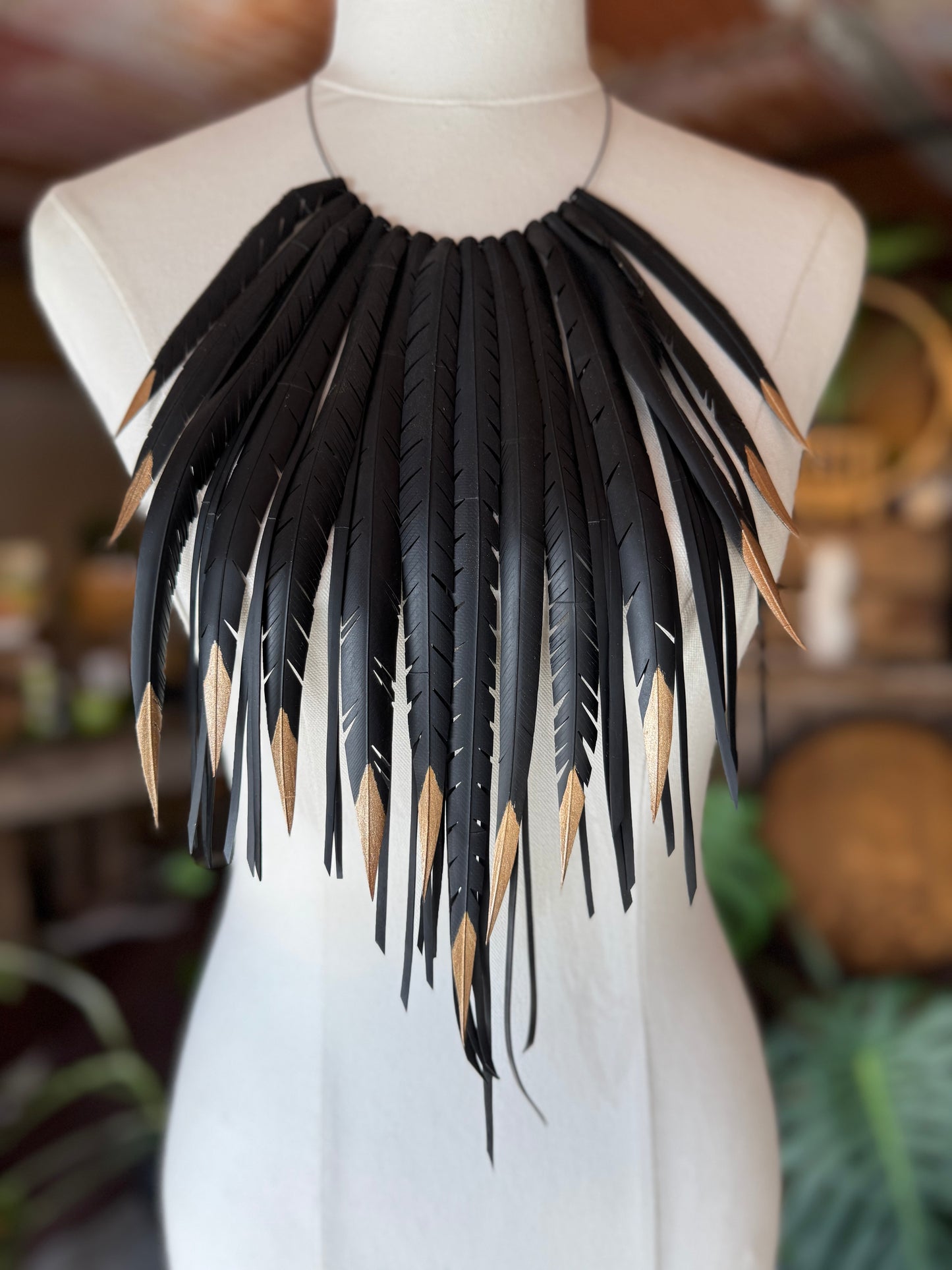 Stunning up cycled inner tyre tube feather necklace