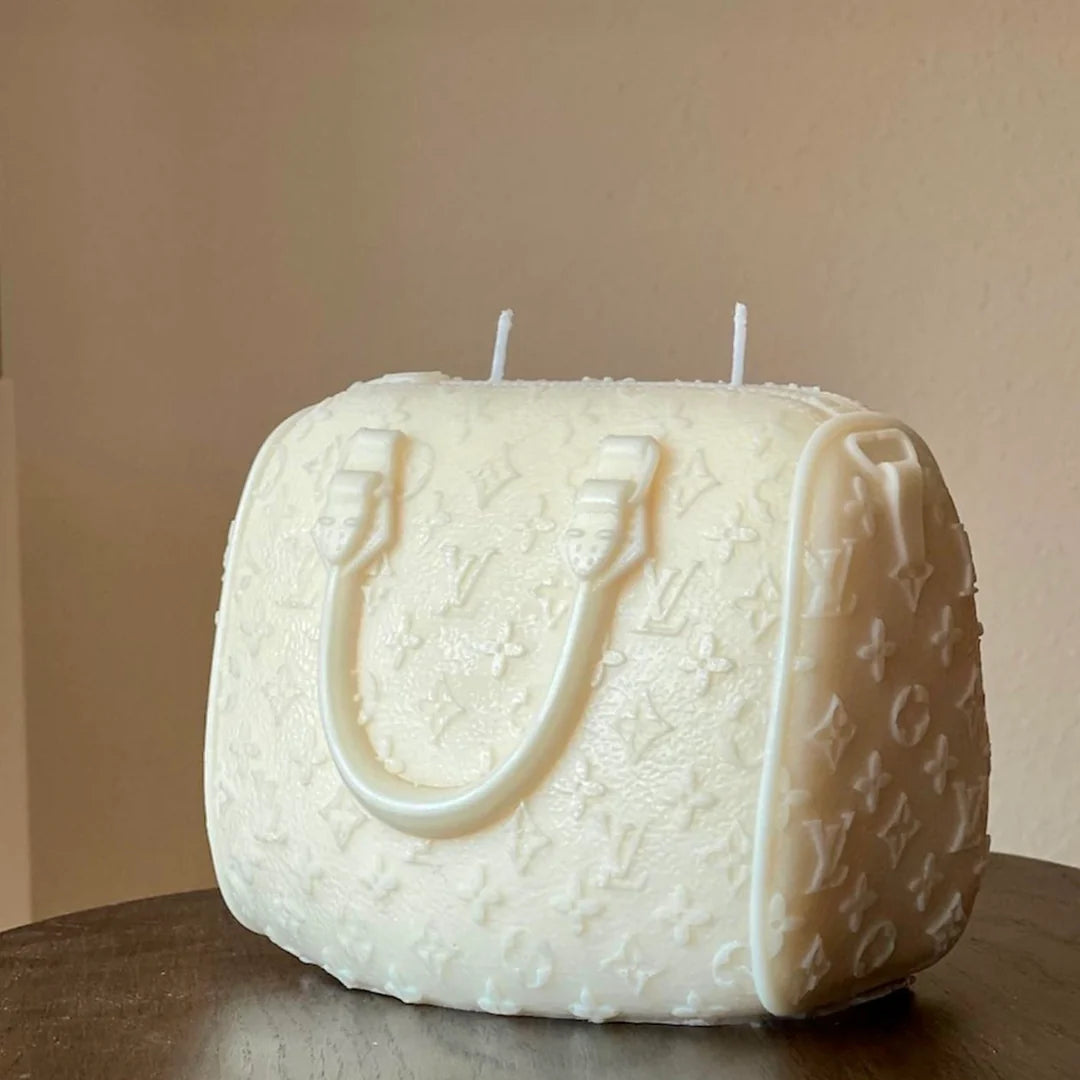 LV inspired handbag candle