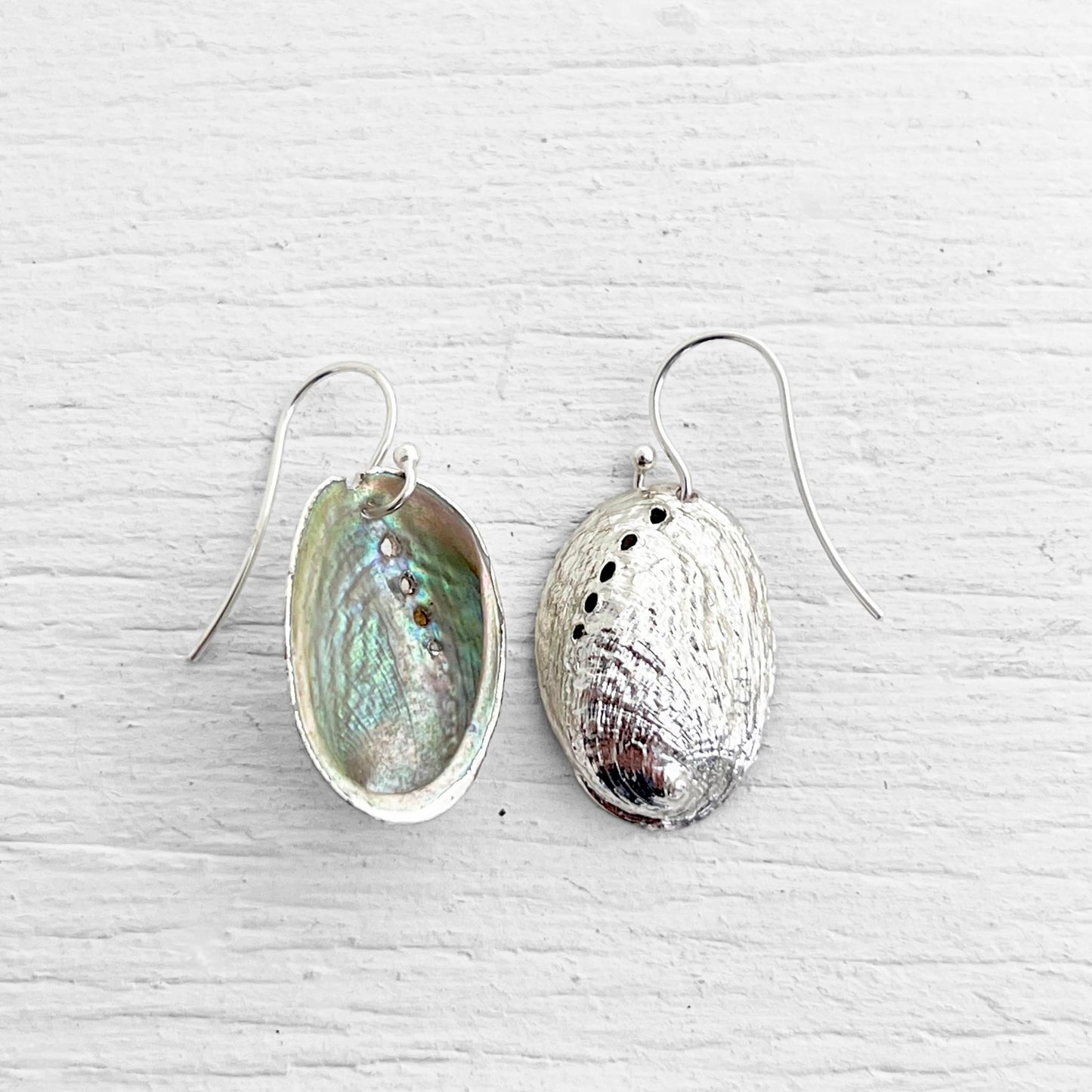 Pāua shell silver French hook earrings