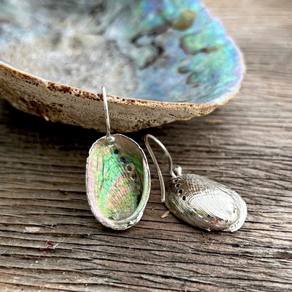 Pāua shell silver French hook earrings