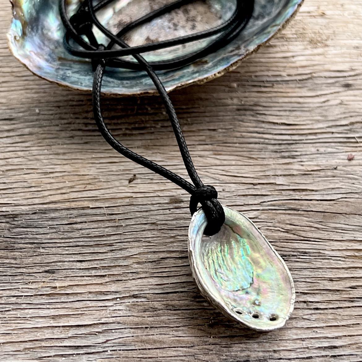 Pāua shell black cord necklace