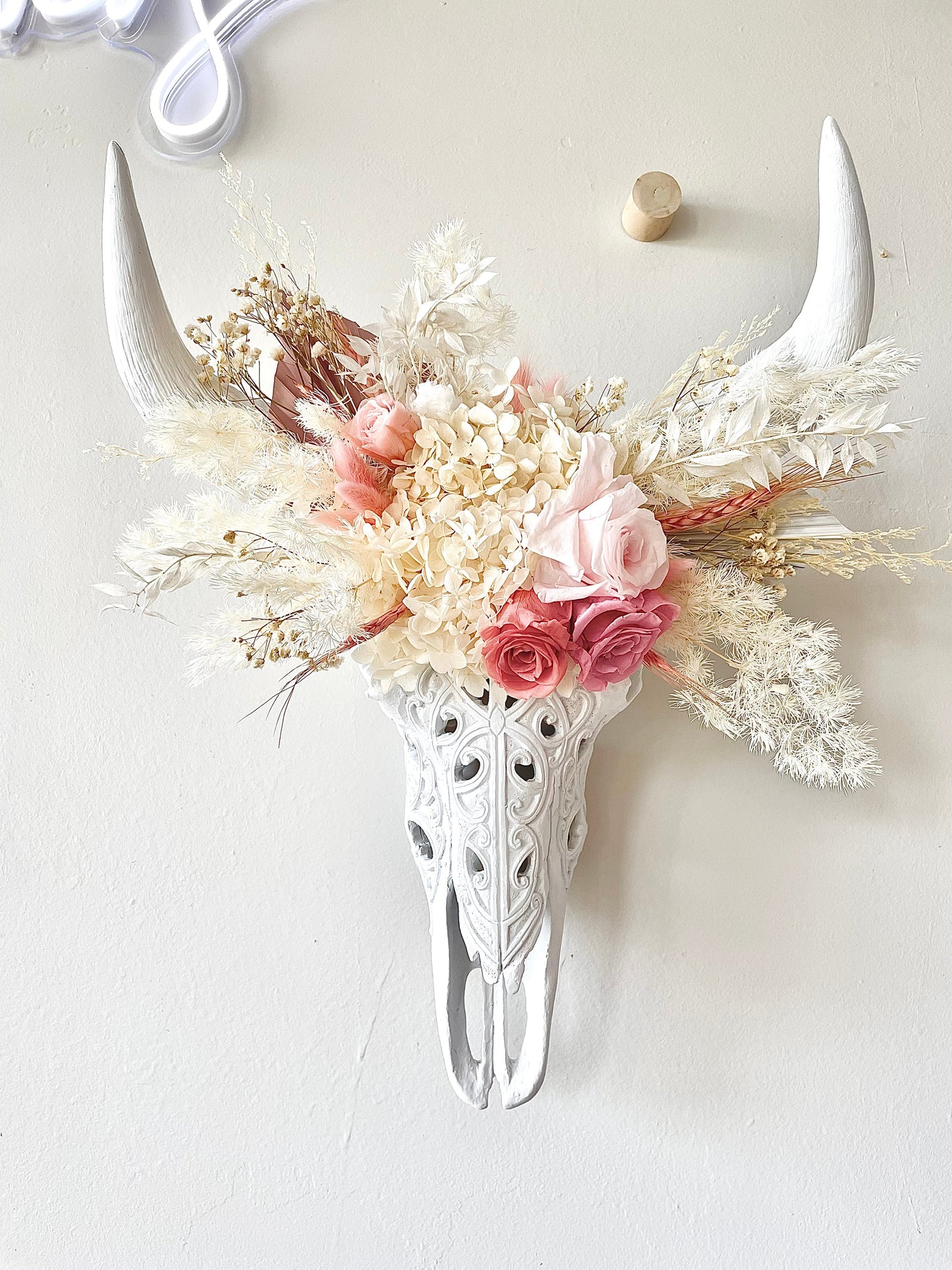 Soft Pinks Bull Skull Arrangment