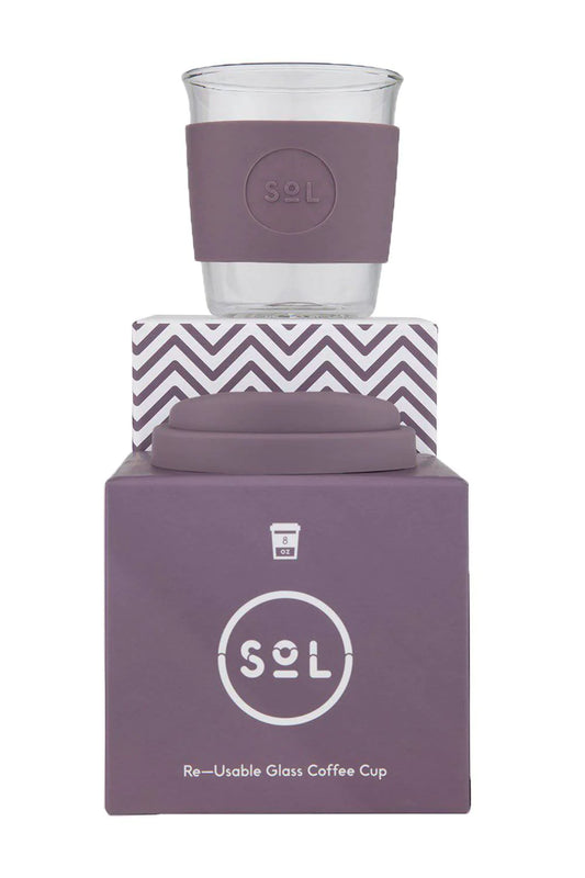 SOL Re-usable glass coffee cup - Mauve